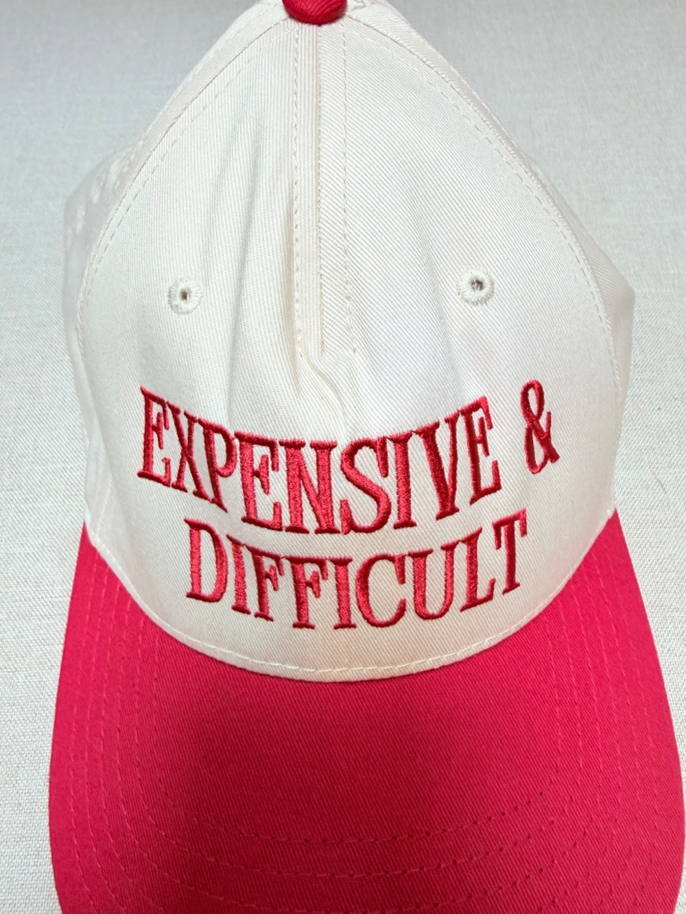 Expensive and Difficult Embroidered Red and White Trucker Hat Cap - Picture 8 of 8
